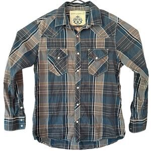 Supply Company Western USA mens Pearl Snap roll tab Plaid shirt size Medium
